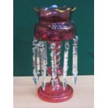 VICTORIAN TWIST DECORATED CRANBERRY GLASS AND GILDED LUSTRE WITH DROPLETS,