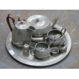 PARCEL OF HAMMOND PEWTER WARE INCLUDING FOUR PIECE TEA SET ON TRAY