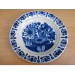 LIVERPOOL HERCULANEUM BLUE AND WHITE FLORAL DECORATED CERAMIC SHALLOW DISH,