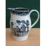 EARLY LIVERPOOL HERCULANEUM JUG WITH DARK BLUE TRANSFER DECORATION,