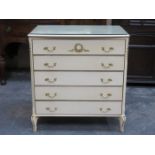 FRENCH STYLE GILDED BEDROOM CHEST OF FIVE DRAWERS