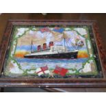 FRAMED RMS QUEEN MARY BUTTERFLY WING PICTURE,