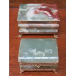 TWO DECORATIVE ONYX STORAGE BOXES