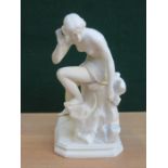 UNGLAZED PARIAN WARE CERAMIC SEATED LADY FIGURE, HAS BEEN RESTORED,
