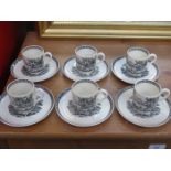 SET OF SIX WEDGWOOD ETRURIA LUGANO COFFEE CUPS WITH SAUCERS