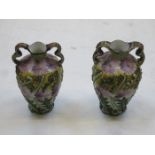 PAIR OF FLORAL VICTORIAN MINIATURE TWO HANDLED VASE,