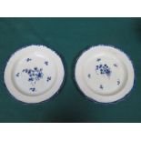 PAIR OF EARLY BLUE AND WHITE FLORAL DECORATED CERAMIC PLATES, POSSIBLY LEEDS WARE,