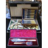 PAIR OF CASED FISH SERVERS AND VARIOUS CASED FISH KNIVES AND FORKS