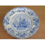 ANTIQUE LIVERPOOL HERCULANEUM BLUE AND WHITE CERAMIC WARMING BOWL- LIVERPOOL FROM THE SEACOMBE SLIP,