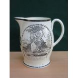 EARLY LIVERPOOL HERCULANEUM CREAMWARE JUG WITH TRANSFER DECORATION- JACK SPIRITSAILS FROLIC,