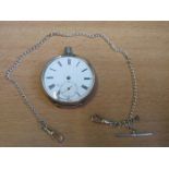 HALLMARKED SILVER MONOGRAMMED POCKET WATCH WITH ALBERT CHAIN