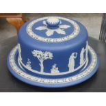 WEDGWOOD BLUE JASPERWARE POTTERY CHEESE DISH AND COVER