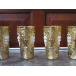 SET OF SIX HEAVILY GILDED AND RELIEF DECORATED VENETIAN GLASSES