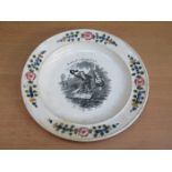 18th CENTURY WEDGWOOD LEAF AND FLORAL DECORATED CERAMIC PLATE WITH TRANSFER DECORATION TO CENTRE,