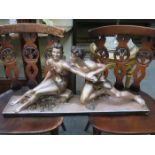 DECORATIVE PLASTER FIGURE GROUP, STAMPED 'S A P DEPOSE' TO BACK AND SIGNED TO BASE,