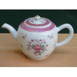 EARLY LIVERPOOL POTTERY HANDPAINTED AND FLORAL DECORATED CERAMIC TEAPOT, CIRCA 1770,