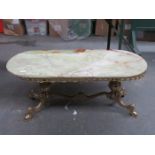 GILT METAL ONYX TOPPED COFFEE TABLE