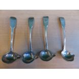 SET OF FOUR SILVER POURING SPOONS