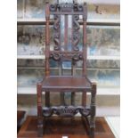 CARVED ANTIQUE OAK HIGH BACK SINGLE HALL CHAIR
