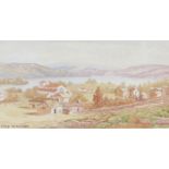 PAIR OF SMALL MAUD HARCOURT VILLAGE SCENE WATERCOLOURS WITHIN ROSEWOOD FRAMES