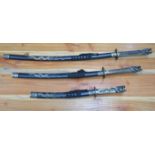 SET OF THREE MODERN CHINESE DECORATIVE DISPLAY SAMURAI STYLE SWORDS