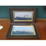 PAIR OF FRAMED H CRANE GOUACHE PAINTINGS DEPICTING STEAMSHIP SERBISTAR AND STEAMSHIPE MURISTAR,