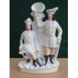 ANTIQUE LARGE STAFFORDSHIRE FIGURE GROUP DEPICTING ROBIN HOOD WITH SPANIEL,