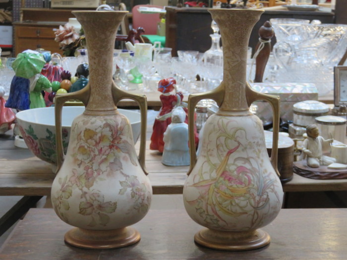 PAIR OF GILDED AND FLORAL DECORATED TWO HANDLED CERAMIC VASES BY DOULTON BURSLEM, No6260,