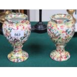 PAIR OF MID 19th CENTURY STEMMED PRATTWARE URNS,