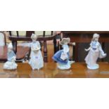 FOUR VARIOUS GLAZED CERAMIC LLADRO FIGURES