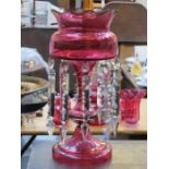 VICTORIAN TWIST DECORATED CRANBERRY GLASS AND GILDED LUSTRE WITH DROPLETS,