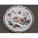 PAIR OF LARGE ASHWORTH WAVE EDGED CERAMIC WALL PLAQUES DEPICTING ORIENTAL SCENES,