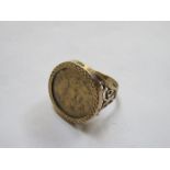 1914 GOLD HALF SOVEREIGN IN 9ct GOLD RING SETTING