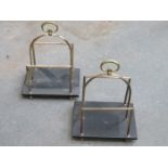 PAIR OF BRASS MAGAZINE RACKS ON EBONISED STANDS