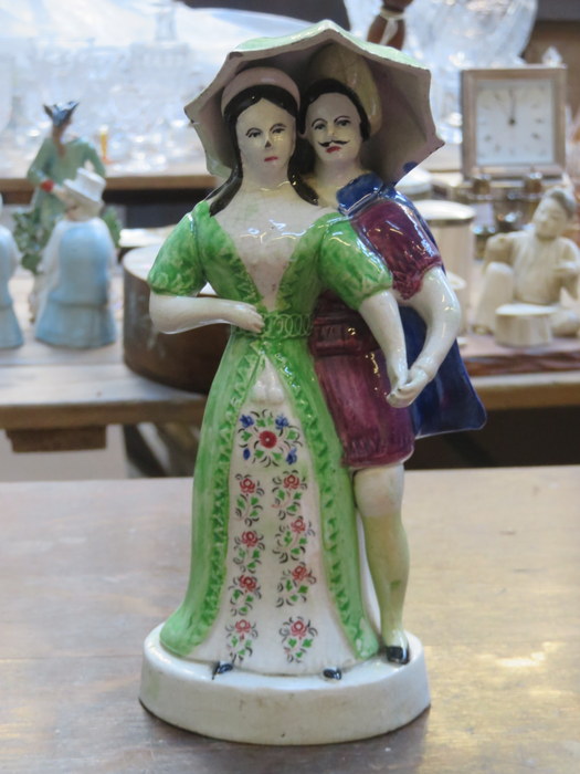 EARLY 19th CENTURY STAFFORDSHIRE HANDPAINTED FIGURE GROUP DEPICTING TWO ACTORS,