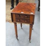 VICTORIAN MAHOGANY DROP LEAF SIDE TABLE WITH TWO DRAWERS