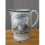 EARLY LIVERPOOL HERCULANEUM CREAMWARE JUG WITH TRANSFER DECORATION- JACK SPIRITSAILS FROLIC,