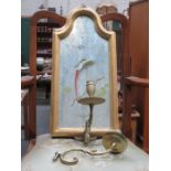 PAIR OF HANDPAINTED AND GILDED WALL MIRRORS WITH BRASS SCONCES,