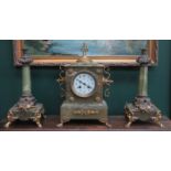 VICTORIAN FRENCH STYLE ONYX AND ORMOLU CLOCK AND GARNITURE SET,