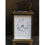ANTIQUE BRASS AND GLASS CARRIAGE CLOCK WITH REPEATER BUTTON, BY MATTHEW NORMAN,