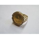 GOLD 1/10th KRUGERRAND WITHIN 9ct GOLD RING SETTING