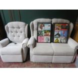 MODERN TWO SEATER SETTEE AND ELECTRIC ARMCHAIR