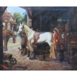 KARLA NOLAN, FRAMED OIL ON CANVAS DEPICTING A BARN SCENE,