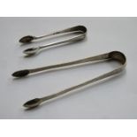 PAIR OF GEORGIAN HALLMARKED SILVER SUGAR TONGS AND SMALLER PAIR OF SUGAR TONGS