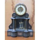 LARGE BLACK SLATE MANTEL CLOCK