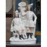 ANTIQUE LARGE STAFFORDSHIRE FIGURE GROUP DEPICTING ROBIN HOOD WITH SPANIEL,