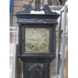 HEAVILY CARVED OAK CASED LONGCASE CLOCK WITH BRASS ORMOLU MOUNTED DIAL BY ROB SCHOFIELD,