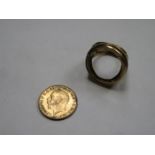 1914 GOLD HALF SOVEREIGN WITH 9ct GOLD RING SETTING