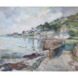 D CRICHTON, FRAMED OIL ON CANVAS DEPICTING A COASTAL VILLAGE SCENE,