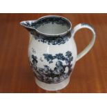 EARLY LIVERPOOL HERCULANEUM JUG WITH DARK BLUE TRANSFER DECORATION,